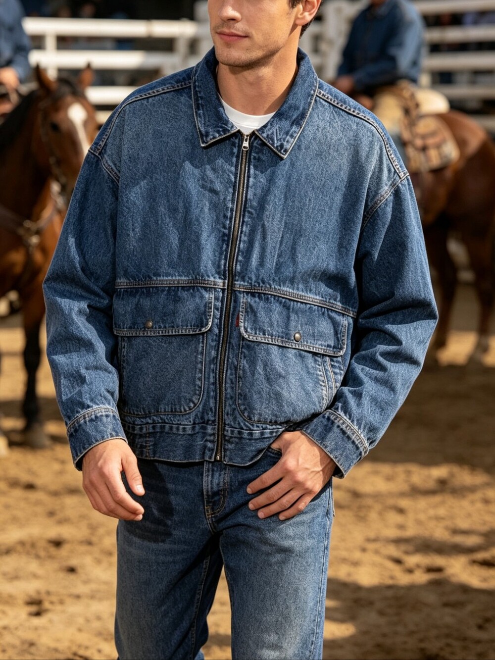 Levi's Zip Up Denim Jacket Mens L Blue Trucker Workwear Utility Western NWT